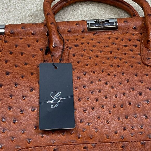 NWT London Fashion Tan Faux Ostrich Tote – Lock & Key, Multiple Pockets - Picture 12 of 13